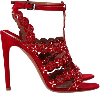 Alaia Alaia Pre-owned Womens Alaïa Mirror-Embellished Sandals in Red Suede - Size 37.5 EU/IT