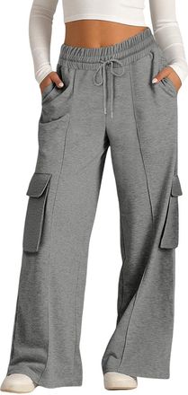 Generic Women Cargo Jogger Trousers Wide Leg Casual Jogging Bottoms Solid Hiking Jogger with Elastic Drawstring and Multipocket Loose Fit Comfy Casual Style S