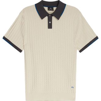 Paul Smith Tipped Organic Cotton Polo Sweater in Parchment at Nordstrom, Size Medium