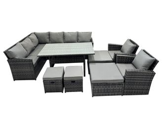 Fimous 12 Seat Dining Table Corner Sofa Set with 4 Stool 2 Chairs in Dark Grey