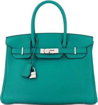 Herm&egrave;s Birkin Handbag Blue Clemence with Palladium Hardware 30 satchel - women - Calf Leather - One Size