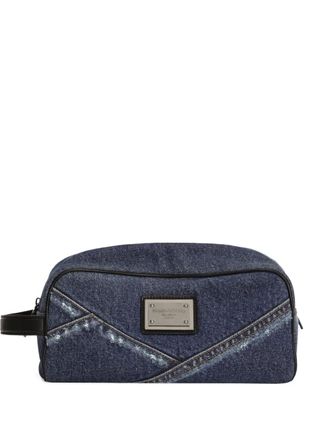 Dolce & Gabbana logo-plaque denim wash bag - Blauw