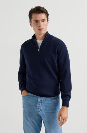 Brunello Cucinelli Cashmere sweater with half zip in Navy Blue at Nordstrom, Size 54 It
