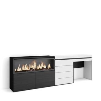 Skraut Home Tocador, Dormitorio Habitaci&oacute;n, 234x75x35 Cm, Con Caj&oacute;n, Chimenea El&eacute;ctrica Xxl, C&oacute;moda, Cajonera, Estilo Moderno, Blanco - Skraut Home