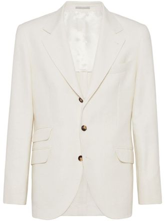 Brunello Cucinelli single-breasted blazer - men - Linen/Flax/Cotton/Virgin Wool/Silk - 48 - White
