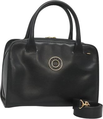 Celine Circle Logo Handbag Leather Black Leather Bag (Pre-Owned)