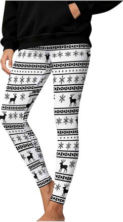 Generic Women Christmas Leggings Xmas High Waisted Tights Fitness Running Workout Leggings Stretchy Soft Yoga Pants Trousers Funny Reindeer Snowflake Stripe P