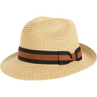 Nordstrom Classic Stripe Ribbon Fedora in Tan Natural Combo at Nordstrom Rack, Size Large/x-Large