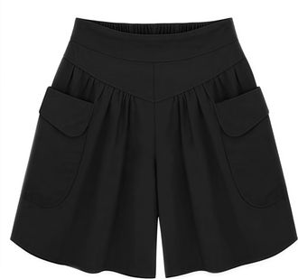 Generic Black Shorts Women, Loose Fit Culottes for Women, Baggy Elastic Waist Wide Leg Shorts with Pockets, Holiday Clothes for Ladies