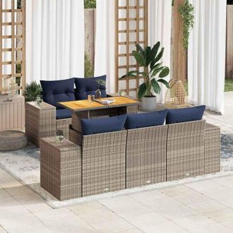 vidaXL Set De Muebles De Jard&iacute;n 6 Pzas Y Cojines Rat&aacute;n Sint&eacute;tico Gris Vidaxl