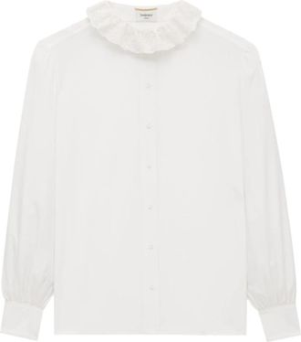 Saint Laurent Blouse met Knopen en Kanten Pierrotkraag - Dames - Blouses - Wit - M - Katoen - Overhemden
