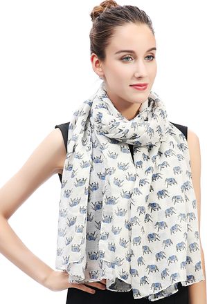 Lina & Lily Elephant Animal Print Womens Scarf Oversized (White-Small Elephants)(Size: One Size)