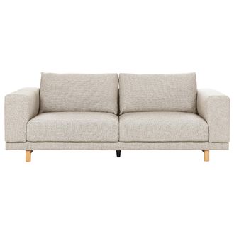 Beliani Sof&aacute; 3 Plazas Tela Estilo Minimalista Reposabrazos Anchos Respaldo Acolchado Beige Claro Nivala