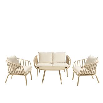 Kenay Home Conjunto de jard&iacute;n 4 plazas y una mesa metal beige