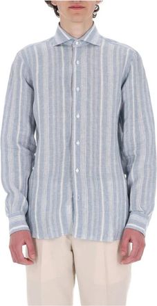 Barba Camicia tramata in lino Dandylife - Heren - Casual Overhemden - Blauw - 2XL - Linnen - Overhemden