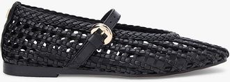 Tommy Hilfiger Womens Woven Leather Mix Mary Jane Flat - Black - US 6.5 / EU 37