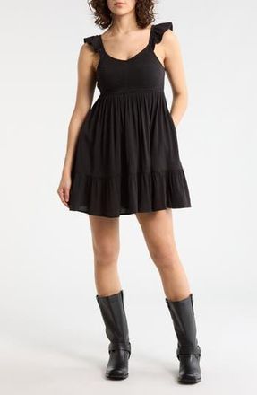 Abound Smocked Flutter Sleeve Minidress in Black at Nordstrom Rack, Size X-Large