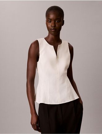 Calvin Klein Jeans Calvin Klein Womens Linen Blend Sleeveless Top - White - 10