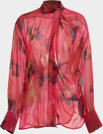 Victoria Beckham Drape Detail Silk Blouse
