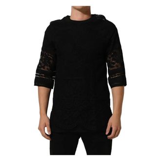 Dolce & Gabbana Floral Lace Crew Neck T-shirt - male - Dolce & Gabbana - T-Shirts - Black - 2XL - Tops