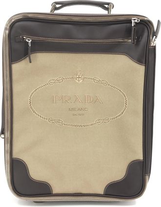Prada Jacquard Canvas Leather Womens Suitcase (Pre-Owned)