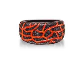 LuvMyJewelry Rivers Of Fire Textured Silver & Enamel Band Men Ring