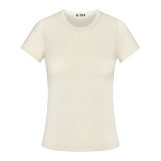Éterne Tops, Dames, Beige, XS, Katoen, T-Shirt Fitted Crewneck Short Sleeve