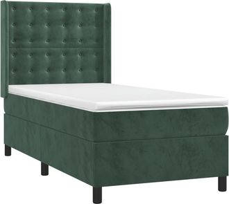 vidaXL Vidaxl - Cama Box Spring Colch&oacute;n Y Led Terciopelo Verde Oscuro 100x200cm