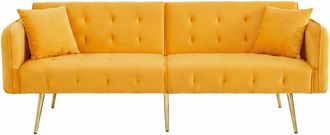 Urban Meuble Sof&aacute; cama convertible de 2 plazas en terciopelo amarillo 3 posiciones