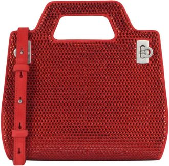 Ferragamo Wanda Mini Stain And Strass Top Bag In Red