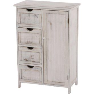 Hhg Scaffale cassettiera shabby vintage HHG 044 cassetti e sportello 30x55x82cm, bianco