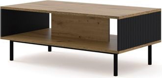 AKL FURNITURE Mesa de centro efecto madera Crema y Negro LED