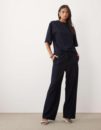 Pretty Lavish co-ord pantaloni wide leg effetto denim con coulisse in indigo-Blu