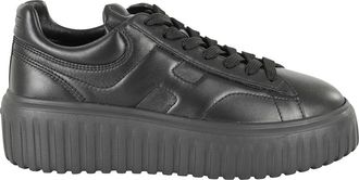 Hogan Black Leather Trainers with H Stripes