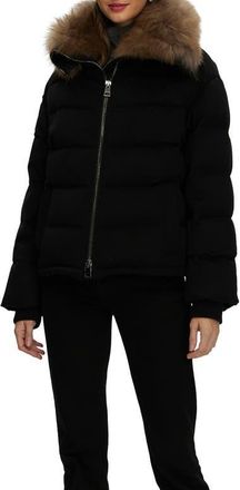 Gorski Cashmere Down Jacket with Genuine Shearling Collar in Black/light Brown at Nordstrom, Size Medium