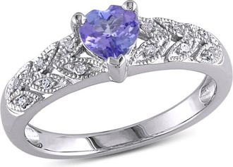 Amour Tanzanite and Diamond Accent Vintage Heart Ring In Sterling Silver
