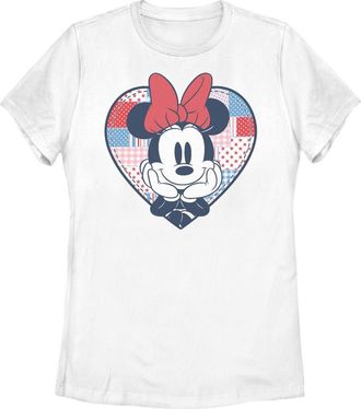 Minnie Mouse Womens Minnie Mouse Cute Patchwork Heart Graphic T-Shirt in White at Nordstrom, Size Xx-Large