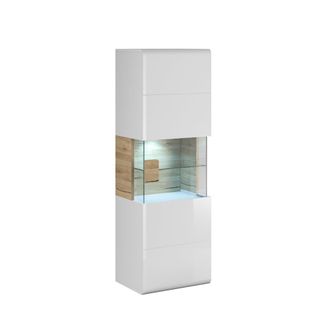 Petits Meubles Vitrina mural 1 puerta con LED estratificado Blanco marr&oacute;n