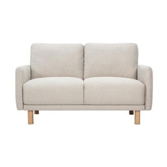 Miliboo Sof&aacute; De Dise&ntilde;o 2 Plazas En Tela Efecto Terciopelo Texturizado Beige Y Madera Clara Bono