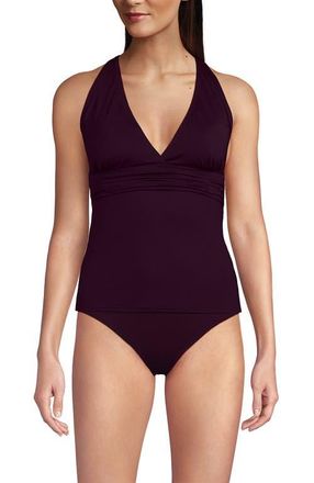 Lands End Chlorine Resistant Plunge X-Back Tankini Swimsuit Top in Dark Wine at Nordstrom, Size X-Large P