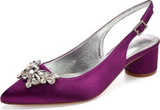 Generic Womens Pumps Pointed Toe Bridal Chunky Heel Slingback Heels Wedding Prom Party Dress Low Heels 4.5Cm,Purple,5 UK