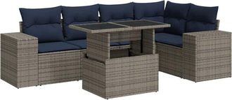 vidaXL 6 Piece Garden Sofa Set with Cushions Black Poly Rattan Acacia Vidaxl