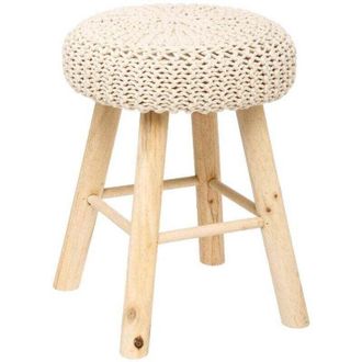 OEM Taburete Beige De Madera Maciza Con Asiento Acolchado Y C&oacute;modo, Di&aacute;metro 32 Cm, Altura 45 Cm - Ulisem