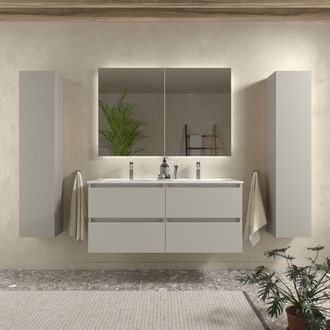 Cygnus Bath Mueble De Ba&ntilde;o Bequia 120cm Gris Mate 4 Cajones Lavabo 2 Pozas Porcelana