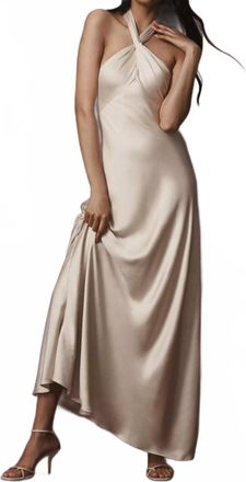 BHLDN Selma Halter Neck Satin Maxi Dress In Champagne