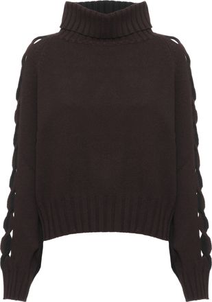 D.exterior Brown Cut-Out Wool Cashmere Turtleneck Sweater