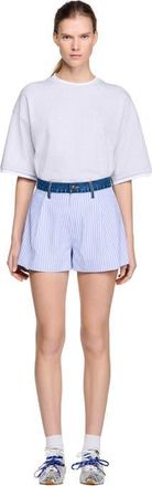 Sandro Striped shorts with denim details in Blue /Green at Nordstrom, Size 40 Eu