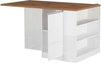 Dmora Dmora - Isla de cocina Osvaldo, mesa auxiliar de almacenaje, mueble de cocina con 2 puertas, 100% Made in Italy, 160x90h90 cm, blanco brillo y roble