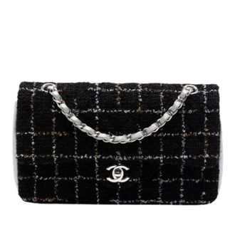 Chanel Pre-owned Quilted Tweed Flap Schoudertas - Dames - Pre-owned - Zwart - Maat: ONE Size Tweed