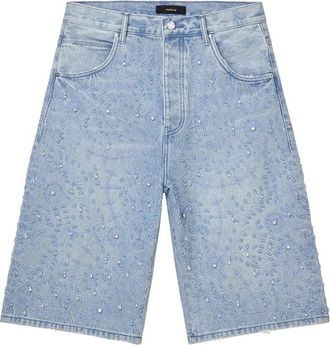Purple P070 Versierde Short - Heren - Denim shorts - Blauw - W32 - Katoen - Korte Broeken